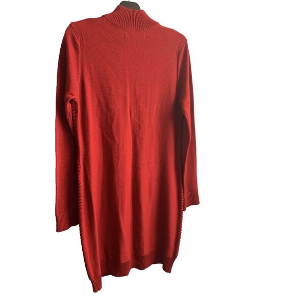 Marc NY Womens Wool Knit Red Ribbed Long Sleeved Sweater Dress 1/4Zip Size Large - Picture 9 of 11